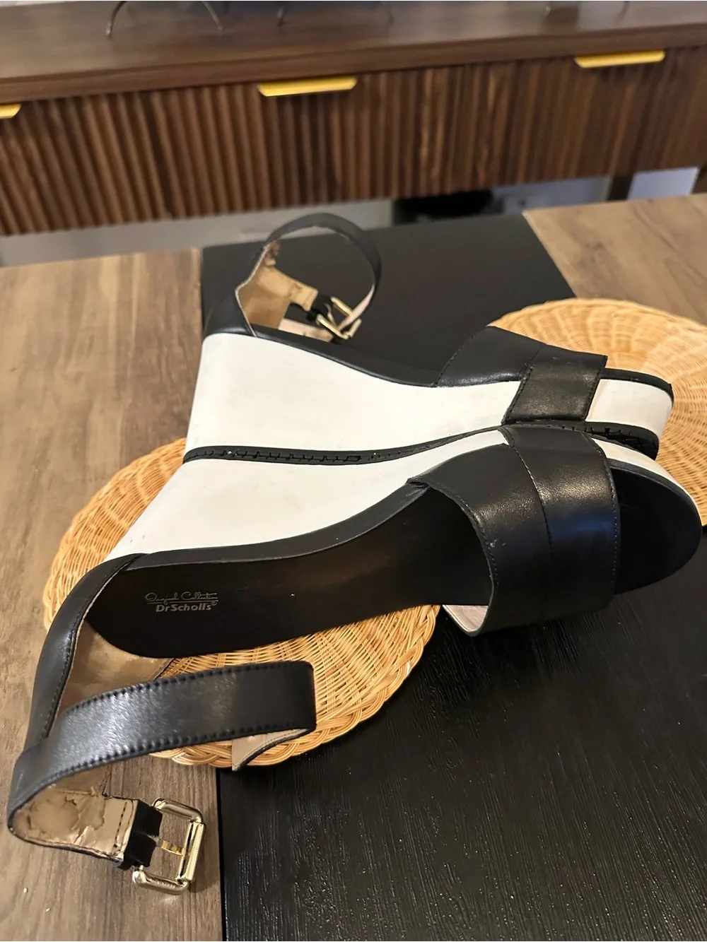 Dr. Scholl's Black and White Wedge Sandals